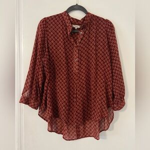 Madewell Burgundy Printed Button-Front Blouse linen size M (A305)